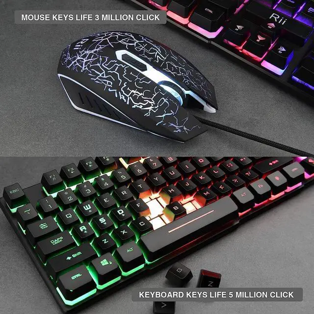 Alt view image 6 of 6 - _Mega Brand Keyboard and Mouse Set, Rainbow LED Backlit Multimedia PC Keyboard, Colorful Breathing Backlit Gaming Mouse for Work or Play