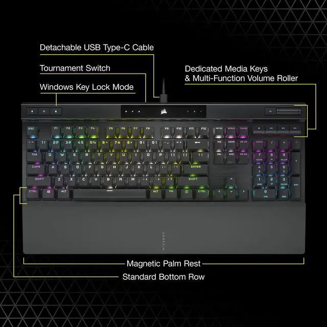 Alt view image 7 of 7 - _Mega Brand K70 RGB PRO Mechanical Wired Gaming Keyboard  Cherry MX Brown Tactile Switches  8,000hz Hyper-Polling  PBT Double-Shot Keycaps  iCUE Compatible  PC, Mac, Xbox  QWERTY NA  Black