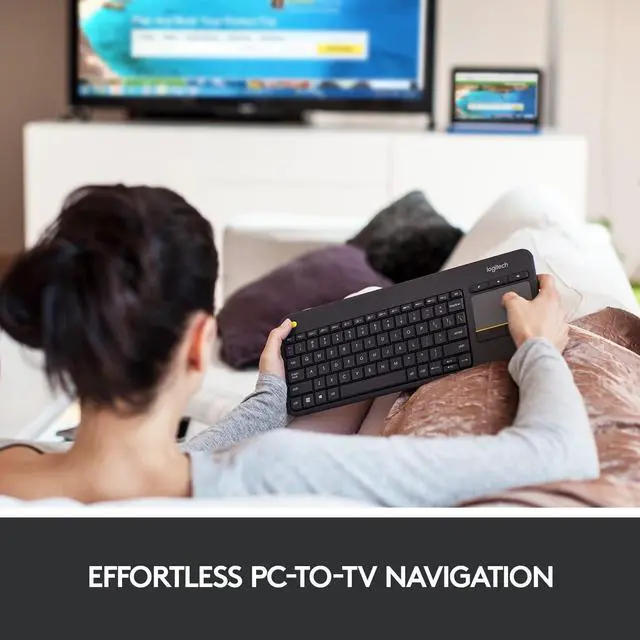 Alt view image 2 of 7 - _Mega Brand K400 Plus Wireless Touch TV Keyboard With Easy Media Control and Built-in Touchpad, HTPC Keyboard for PC-connected TV, Windows, Android, ChromeOS, Laptop, Tablet - Black