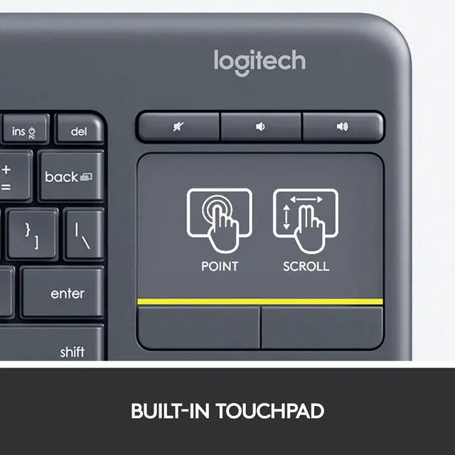 Alt view image 5 of 7 - _Mega Brand K400 Plus Wireless Touch TV Keyboard With Easy Media Control and Built-in Touchpad, HTPC Keyboard for PC-connected TV, Windows, Android, ChromeOS, Laptop, Tablet - Black