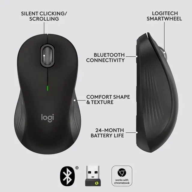 Alt view image 6 of 7 - _Mega Brand Signature M550 L Full Size Wireless Mouse - for Large Sized Hands, 2-Year Battery, Silent Clicks, Bluetooth, Multi-Device Compatibility - Black