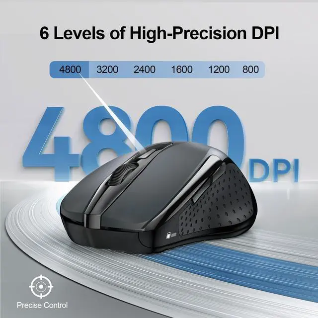 Alt view image 4 of 7 - Wireless Mouse (2.4G & BT5.0/3.0) Silent 4800 DPI Computer USB A & Bluetooth Mouse 6 Buttons, Wide Compatibility - Grey