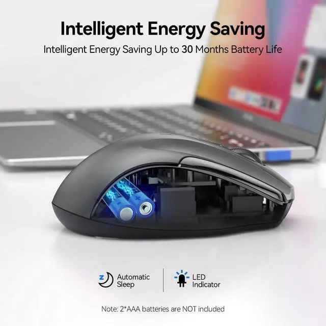 Alt view image 6 of 7 - Wireless Mouse (2.4G & BT5.0/3.0) Silent 4800 DPI Computer USB A & Bluetooth Mouse 6 Buttons, Wide Compatibility - Grey