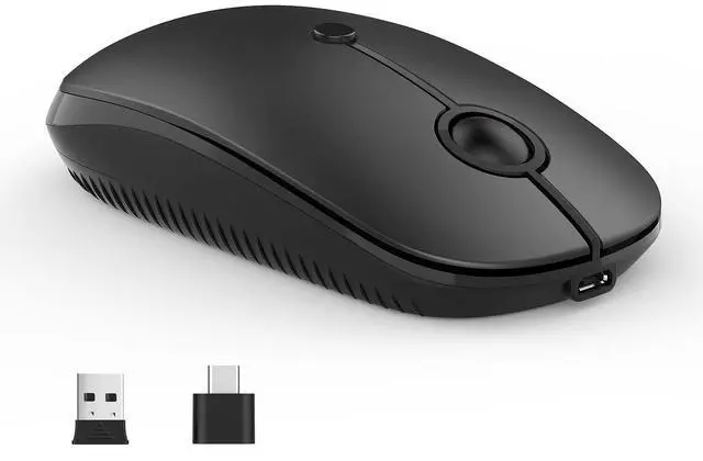 Main image of Type C Wireless Mouse,USB C Rechargeable Portable Quiet Laptop Mouse USB and Type C Receiver Dual Mode Mice for PC, Laptop, MacBook, Tablet-Black