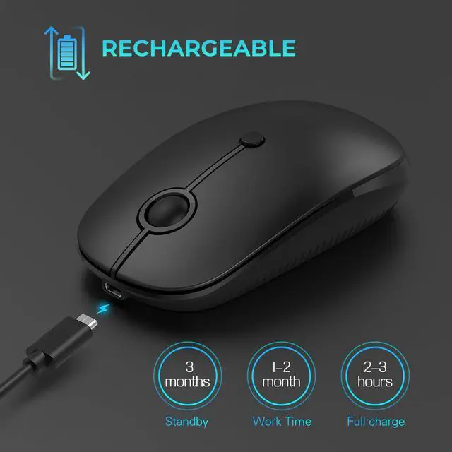 Alt view image 4 of 7 - Type C Wireless Mouse,USB C Rechargeable Portable Quiet Laptop Mouse USB and Type C Receiver Dual Mode Mice for PC, Laptop, MacBook, Tablet-Black