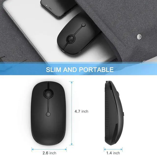 Alt view image 7 of 7 - Type C Wireless Mouse,USB C Rechargeable Portable Quiet Laptop Mouse USB and Type C Receiver Dual Mode Mice for PC, Laptop, MacBook, Tablet-Black