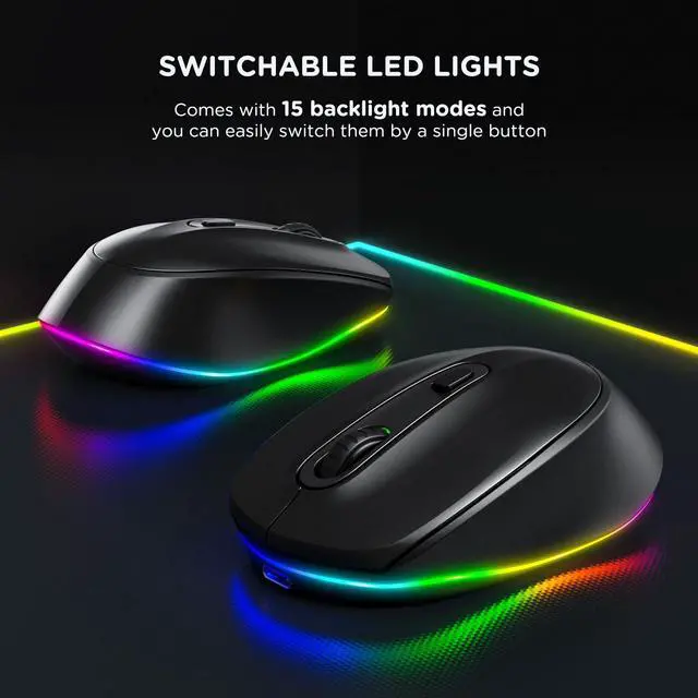 Alt view image 2 of 6 - _Mega Brand Rechargeable Wireless Mouse -Light Up Mouse for Laptop, Small Cordless Mice with Quiet Click & LED Lights for Kids' Chromebook, Windows, Mac PC Computer - Black