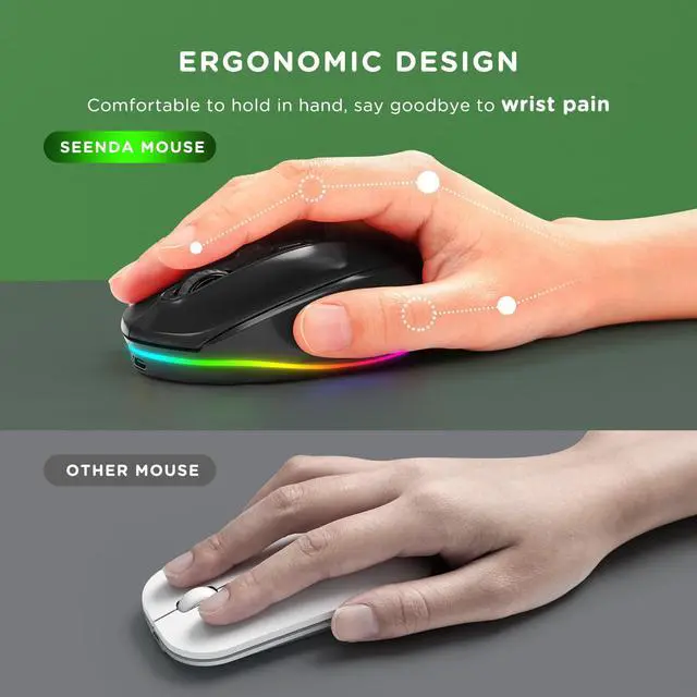 Alt view image 4 of 6 - _Mega Brand Rechargeable Wireless Mouse -Light Up Mouse for Laptop, Small Cordless Mice with Quiet Click & LED Lights for Kids' Chromebook, Windows, Mac PC Computer - Black