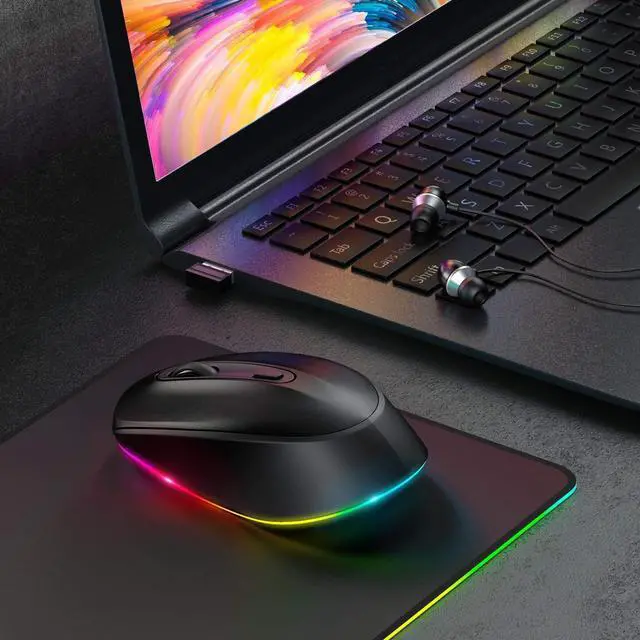 Alt view image 6 of 6 - _Mega Brand Rechargeable Wireless Mouse -Light Up Mouse for Laptop, Small Cordless Mice with Quiet Click & LED Lights for Kids' Chromebook, Windows, Mac PC Computer - Black