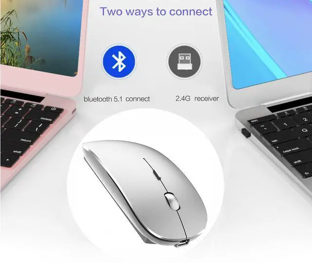 Alt view image 2 of 7 - _Mega Brand Bluetooth Wireless Mouse for Laptop mac MacBook ipad MacBook air MacBook pro pc Desktop Computer Windows Chromebook Notebook (Silver)