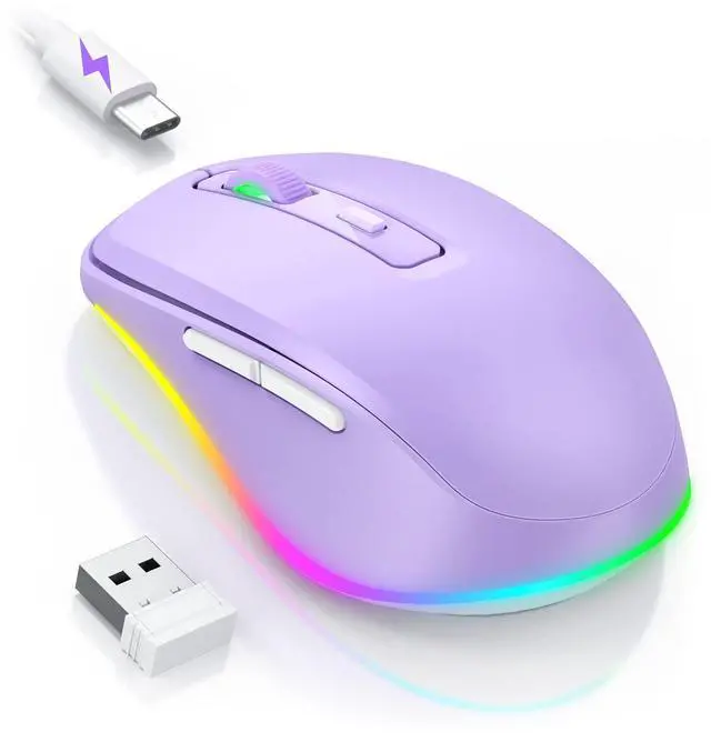 Main image of _Mega Brand Wireless Mouse Jiggler - LED Wireless Mice with Build-in Mouse Mover, Rechargeable Moving Mouse for Laptop with Undetectable Random Movement Keeps Computers Awake - Purple