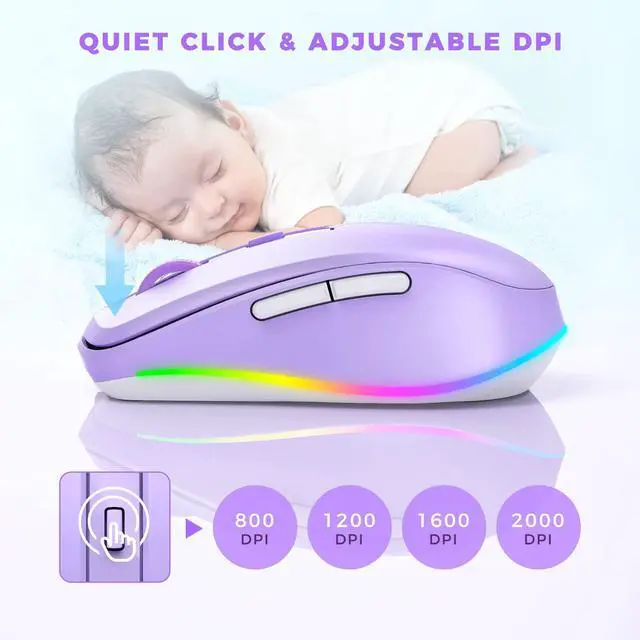 Alt view image 5 of 7 - _Mega Brand Wireless Mouse Jiggler - LED Wireless Mice with Build-in Mouse Mover, Rechargeable Moving Mouse for Laptop with Undetectable Random Movement Keeps Computers Awake - Purple