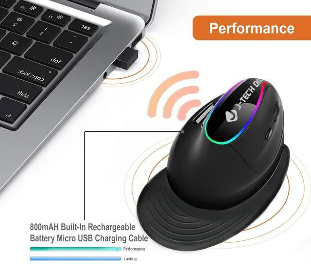 Alt view image 4 of 7 - _Mega Brand  Ergonomic Mouse with Wireless Connection, Removable Palm Rest, Thumb Buttons, Rechargeable Battery, 800 DPI, Compatible with Windows and MAC OS