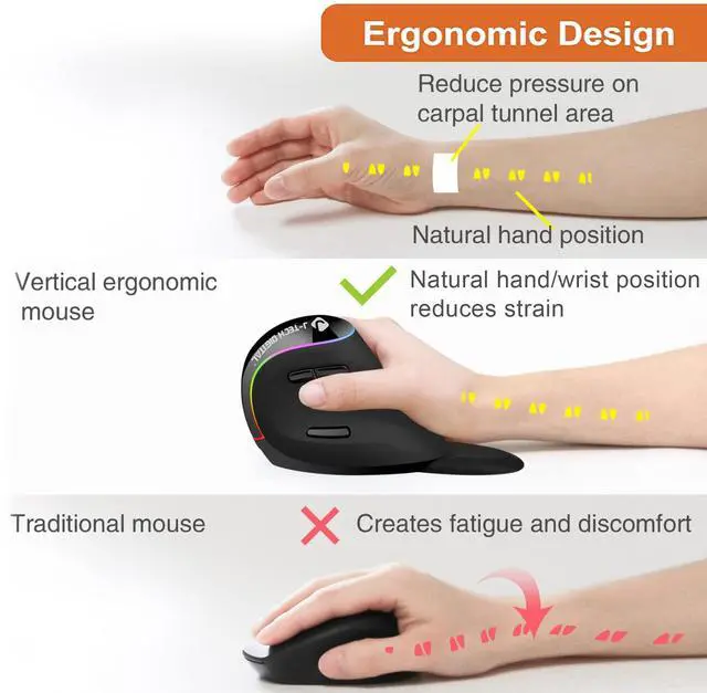 Alt view image 5 of 7 - _Mega Brand  Ergonomic Mouse with Wireless Connection, Removable Palm Rest, Thumb Buttons, Rechargeable Battery, 800 DPI, Compatible with Windows and MAC OS