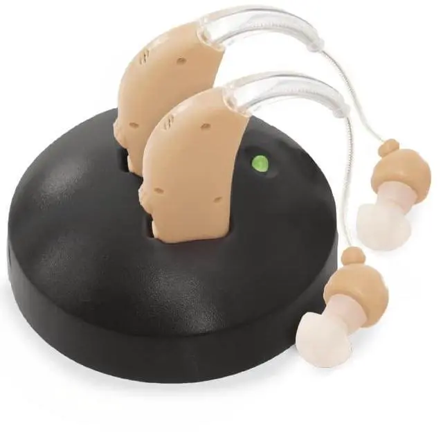 Alt view image 3 of 7 - _Mega Brand Behind the Ear Sound Amplifier, Amplifies Sound by 30 Times, Lightweight, Virtually Invisible, Comfortable, Adjustable Volume, Fast Charging, Nude, 2ct