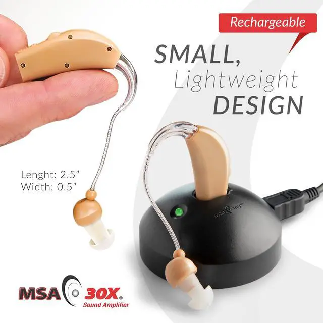 Alt view image 4 of 7 - _Mega Brand Behind the Ear Sound Amplifier, Amplifies Sound by 30 Times, Lightweight, Virtually Invisible, Comfortable, Adjustable Volume, Fast Charging, Nude, 2ct