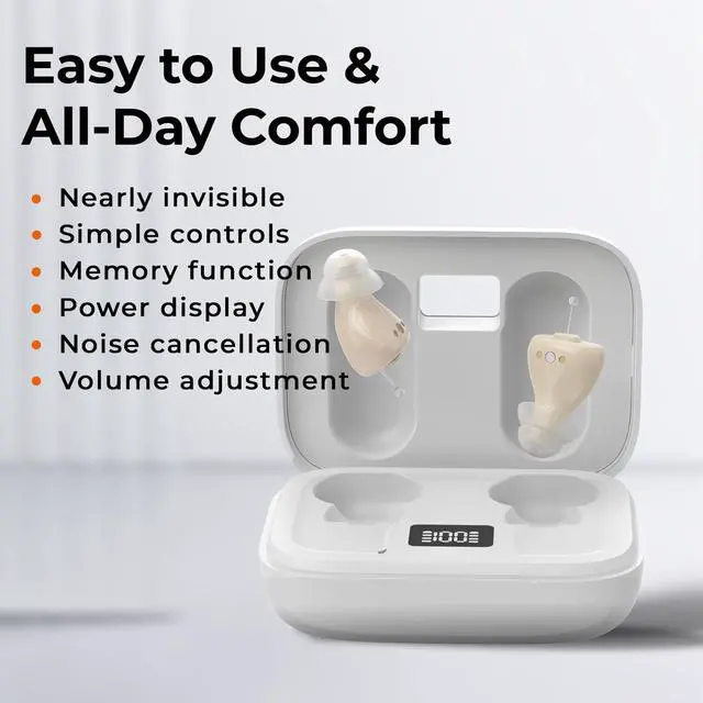 Alt view image 4 of 7 - Invisible Hearing Aids for Seniors with Crystal Sound, Digital In-the-Ear Discreet & Comfortable Fit Hearing Aids with Intelligent Noise Reduction, One Button Control, Lasts Up to 100 Hours (Beige)