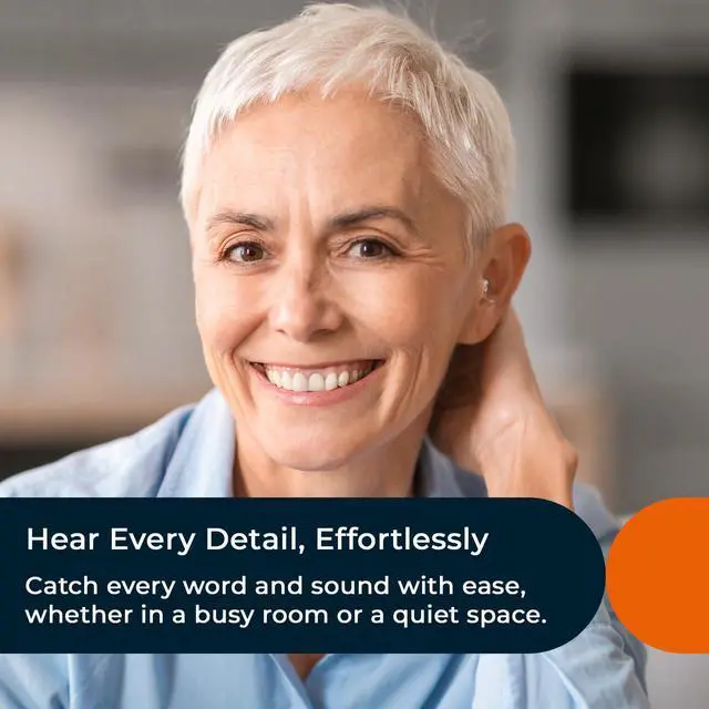Alt view image 6 of 7 - Invisible Hearing Aids for Seniors with Crystal Sound, Digital In-the-Ear Discreet & Comfortable Fit Hearing Aids with Intelligent Noise Reduction, One Button Control, Lasts Up to 100 Hours (Beige)
