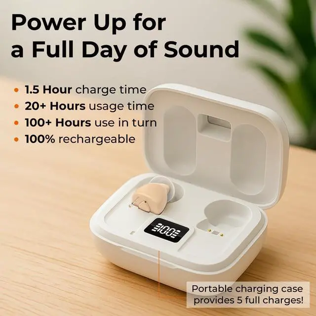 Alt view image 2 of 7 - Invisible Hearing Aids for Seniors with Crystal Sound, Digital In-the-Ear Discreet & Comfortable Fit Hearing Aids with Intelligent Noise Reduction, One Button Control, Lasts Up to 100 Hours (Beige)
