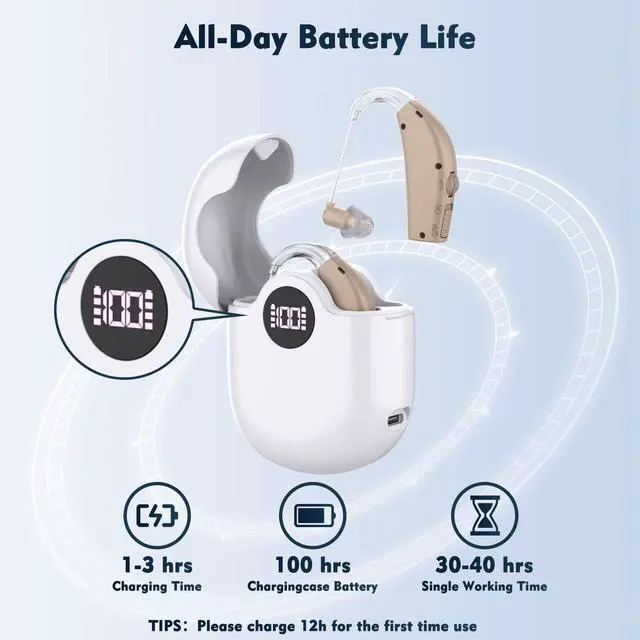 Alt view image 4 of 6 - _Mega Brand Hearing Aids, Rechargeable Hearing Aids for Seniors, Hearing Amplifiers with Noise Cancelling & Volume Control-Hearing Aid Loss Amplifier Seniors & Adults Charging Case-Beige