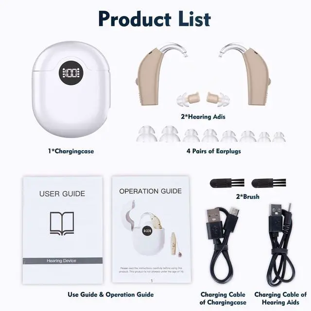 Alt view image 6 of 6 - _Mega Brand Hearing Aids, Rechargeable Hearing Aids for Seniors, Hearing Amplifiers with Noise Cancelling & Volume Control-Hearing Aid Loss Amplifier Seniors & Adults Charging Case-Beige
