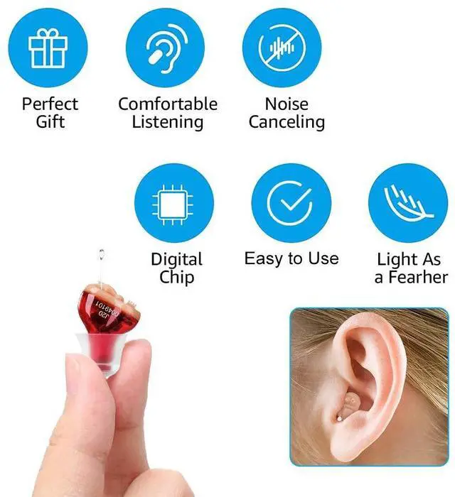 Alt view image 4 of 7 - _Mega Brand Hearing Aid, Hearing Aids for Seniors, Mini Sound Amplifier, Ear Sound Enhancer, Noise Reduction, Enhanced Speech, Feedback Cancellation, Suitable for Adults (Red, Right)
