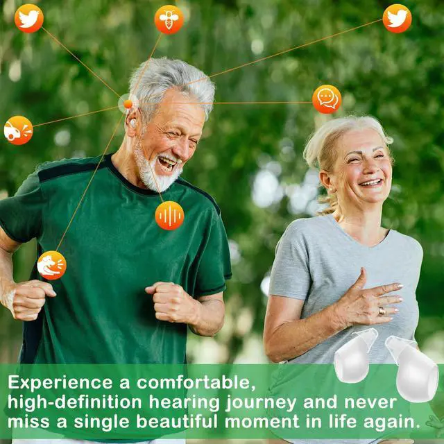 Alt view image 2 of 7 - _Mega Brand Hearing Aids for Seniors Rechargeable with Noise Cancelling - Bluetooth OTC 24 Channel Hearing Amplifier - Smart Fitting & Invisible Design - Charging Case - Mild to Moderate (White)