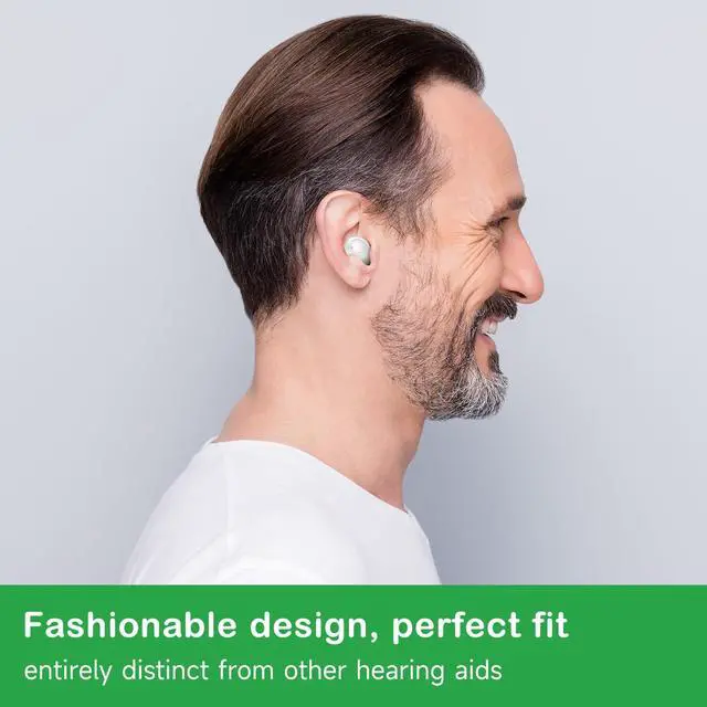 Alt view image 3 of 7 - _Mega Brand Hearing Aids for Seniors Rechargeable with Noise Cancelling - Bluetooth OTC 24 Channel Hearing Amplifier - Smart Fitting & Invisible Design - Charging Case - Mild to Moderate (White)