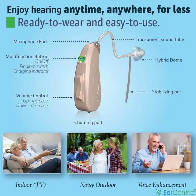 Alt view image 5 of 6 - _Mega Brand EasyCharge Rechargeable Hearing Aids (Pair) for Seniors, Behind-The-Ear BTE Ear Aid PSAP digital Personal sound amplification products devices with Noise Cancellation (Beige)