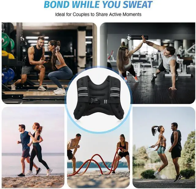 Alt view image 4 of 7 - _Mega Brand Weighted Vest, 6lb/8lb/12lb/16lb/20lb/25lb/30lb Weight Vest with Reflective Stripe for Workout, Strength Training, Running, Fitness, Muscle Building, Weight Loss, Weightlifting, Black