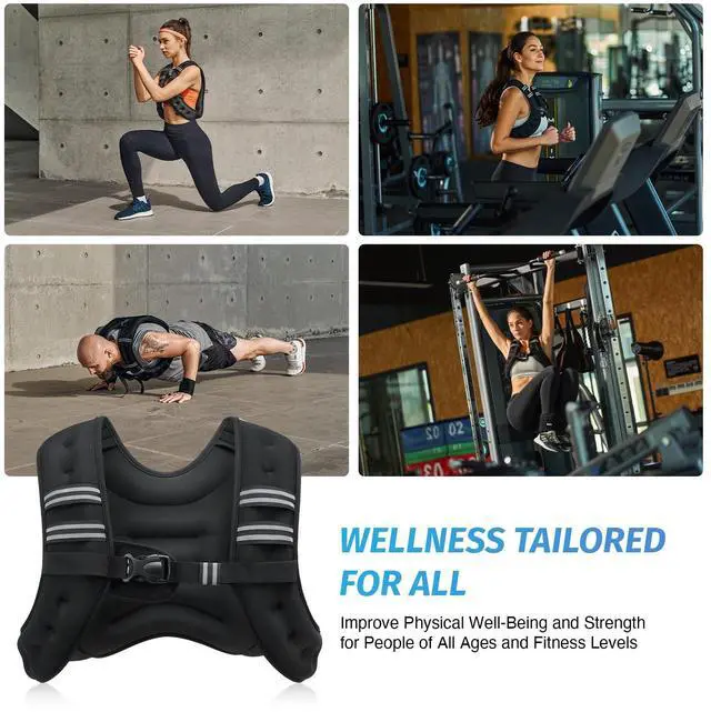 Alt view image 5 of 7 - _Mega Brand Weighted Vest, 6lb/8lb/12lb/16lb/20lb/25lb/30lb Weight Vest with Reflective Stripe for Workout, Strength Training, Running, Fitness, Muscle Building, Weight Loss, Weightlifting, Black