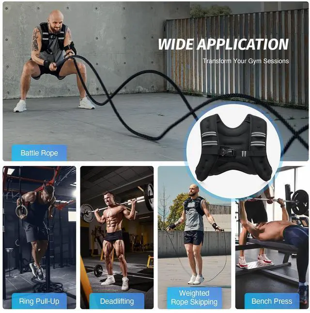 Alt view image 6 of 7 - _Mega Brand Weighted Vest, 6lb/8lb/12lb/16lb/20lb/25lb/30lb Weight Vest with Reflective Stripe for Workout, Strength Training, Running, Fitness, Muscle Building, Weight Loss, Weightlifting, Black