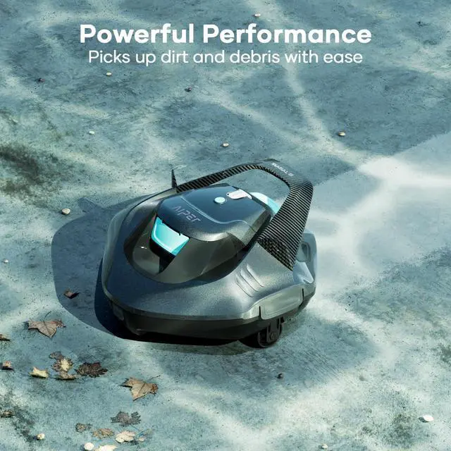 Alt view image 2 of 7 - _Mega Brand Cordless Robotic Pool Cleaner with Retrieval Hook, Pool Vacuum Lasts 90 Mins, LED Indicator, Self-Parking, Ideal for Above-Ground Flat Pool up to 860 sq.ft,Grey