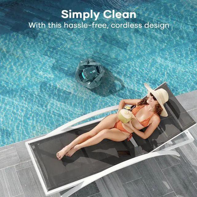Alt view image 3 of 7 - _Mega Brand Cordless Robotic Pool Cleaner with Retrieval Hook, Pool Vacuum Lasts 90 Mins, LED Indicator, Self-Parking, Ideal for Above-Ground Flat Pool up to 860 sq.ft,Grey