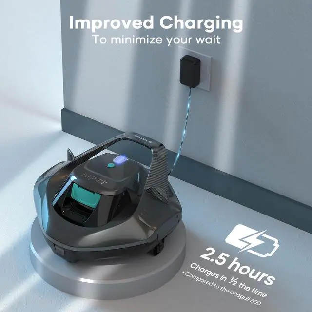 Alt view image 6 of 7 - _Mega Brand Cordless Robotic Pool Cleaner with Retrieval Hook, Pool Vacuum Lasts 90 Mins, LED Indicator, Self-Parking, Ideal for Above-Ground Flat Pool up to 860 sq.ft,Grey