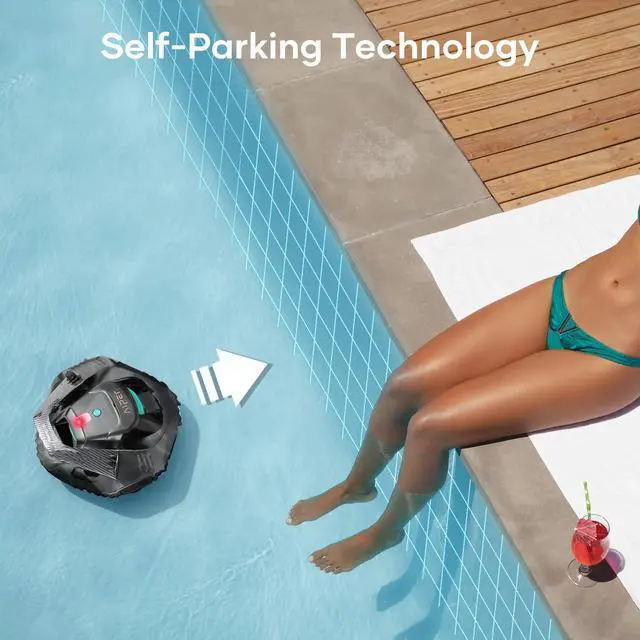 Alt view image 7 of 7 - _Mega Brand Cordless Robotic Pool Cleaner with Retrieval Hook, Pool Vacuum Lasts 90 Mins, LED Indicator, Self-Parking, Ideal for Above-Ground Flat Pool up to 860 sq.ft,Grey