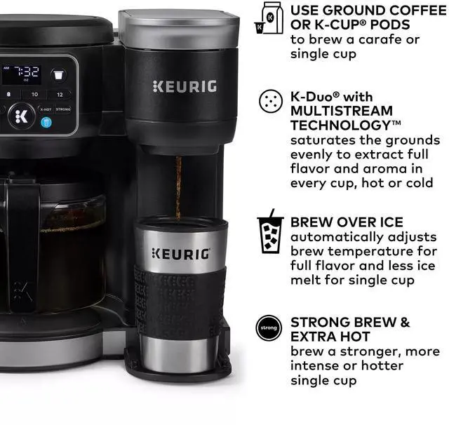 Alt view image 2 of 7 - _Mega Brand KD5600 K-Duo Hot & Iced Single Serve & Carafe Coffee Maker, 72oz Reservoir, MultiStream Technology (Gen 2), Black