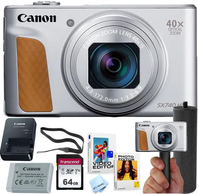 Main image of _Mega Brand Powershot SX740 HS Digital Camera (Silver) + 64GB Memory + Stabilizing Grip + Software Pack +More (Value Bundle)