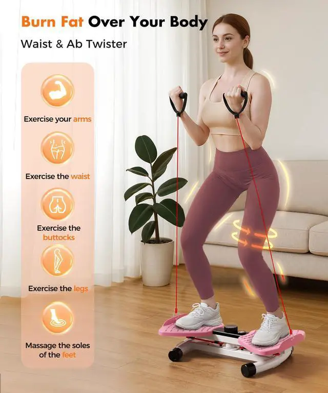 Alt view image 3 of 7 - _Mega Brand Waist Twisting Machine Fitness Tool, Ab Twister Board with the Smart LED Digital Monitor, 300lbs Capacity & 20dB Ultra-Quiet, Anti-Slip Home Gym Workout Equipment for Women (Pink)