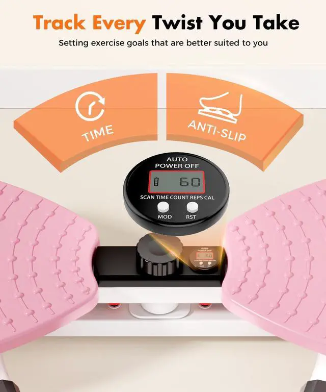 Alt view image 7 of 7 - _Mega Brand Waist Twisting Machine Fitness Tool, Ab Twister Board with the Smart LED Digital Monitor, 300lbs Capacity & 20dB Ultra-Quiet, Anti-Slip Home Gym Workout Equipment for Women (Pink)