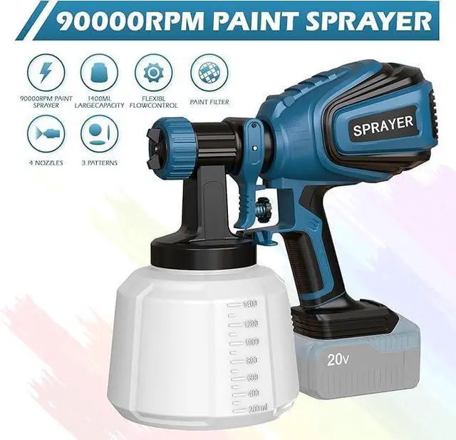 Alt view image 2 of 7 - Cordless Paint Sprayer for Dewalt 20V MAX Battery Electric Spray Paint Gun with High Capacity Container Easy to Clean for House Painting Blue(Not Include Battery)