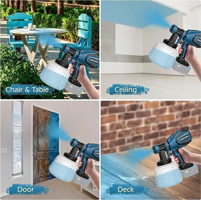 Alt view image 3 of 7 - Cordless Paint Sprayer for Dewalt 20V MAX Battery Electric Spray Paint Gun with High Capacity Container Easy to Clean for House Painting Blue(Not Include Battery)