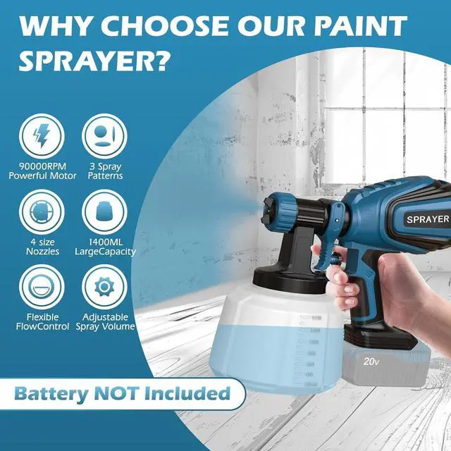 Alt view image 6 of 7 - Cordless Paint Sprayer for Dewalt 20V MAX Battery Electric Spray Paint Gun with High Capacity Container Easy to Clean for House Painting Blue(Not Include Battery)