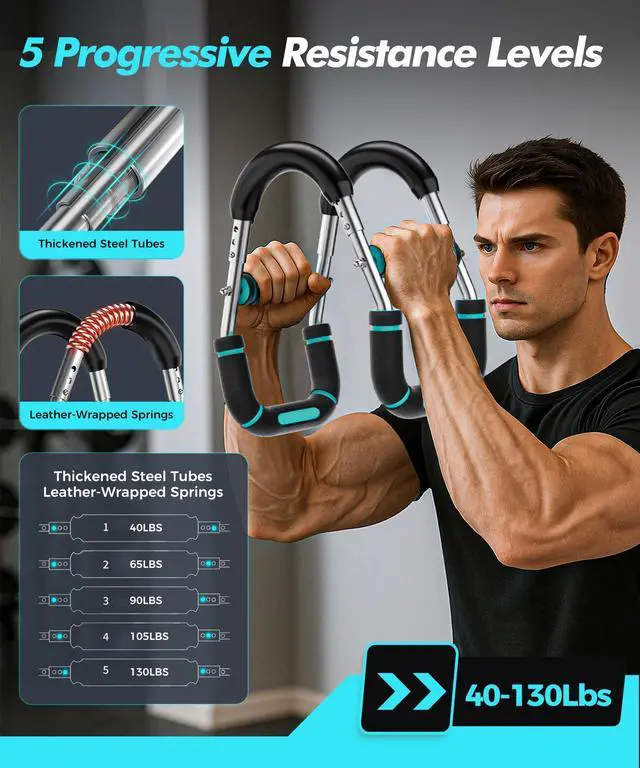 Alt view image 3 of 7 - _Mega Brand Twister Arm Trainer, Adjustable 5 Resistance Levels (40-130 lbs) Chest & Arm Workout Equipment for Men & Women, Ergonomic Home Gym Strength Trainer with Anti-Slip Handles & Carry Bag