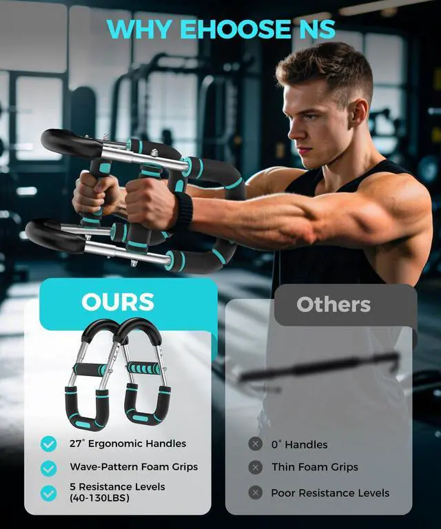 Alt view image 6 of 7 - _Mega Brand Twister Arm Trainer, Adjustable 5 Resistance Levels (40-130 lbs) Chest & Arm Workout Equipment for Men & Women, Ergonomic Home Gym Strength Trainer with Anti-Slip Handles & Carry Bag