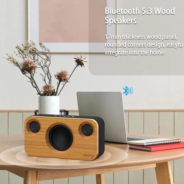 Alt view image 5 of 7 - _Mega Brand Bluetooth Speaker with Deep Bass, 40W(Peak) Wireless Portable Speaker with AUX, TF Card, Stereo Sound Wood Home Audio Sync up to 100 Bluetooth 5.3 Speakers for Home Party, Outdoor Camping