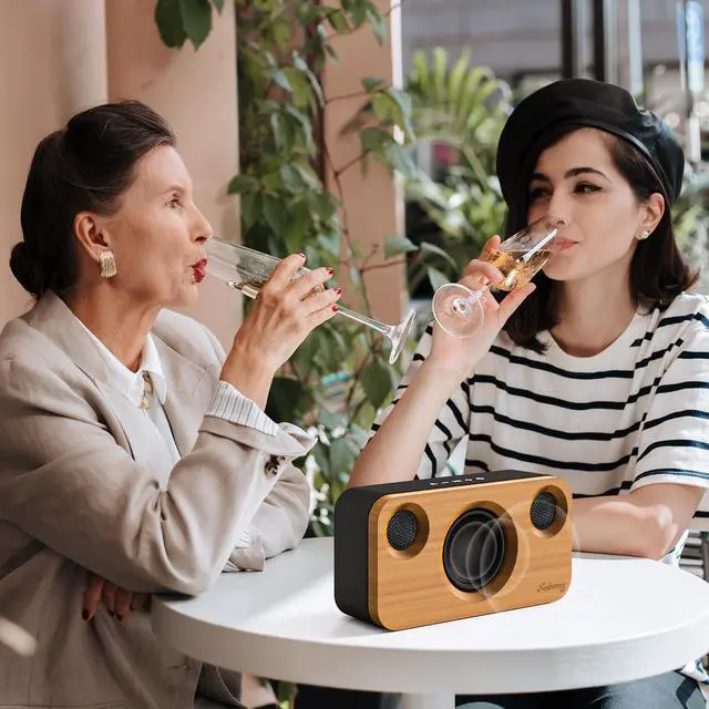 Alt view image 7 of 7 - _Mega Brand Bluetooth Speaker with Deep Bass, 40W(Peak) Wireless Portable Speaker with AUX, TF Card, Stereo Sound Wood Home Audio Sync up to 100 Bluetooth 5.3 Speakers for Home Party, Outdoor Camping