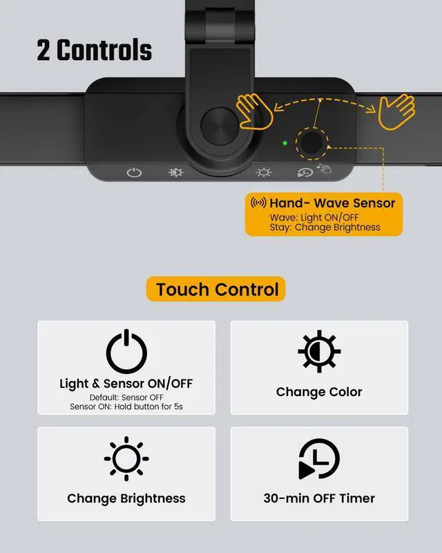 Alt view image 7 of 7 - LED Desk Lamp with Power Strip (6 Outlets, 1 USB, 1 Type-C) for Home Office, Desk Light Computer Light with Clamp, Architect Desk Lamp with Smooth Dimming 5 Colors Touch & Wave Control