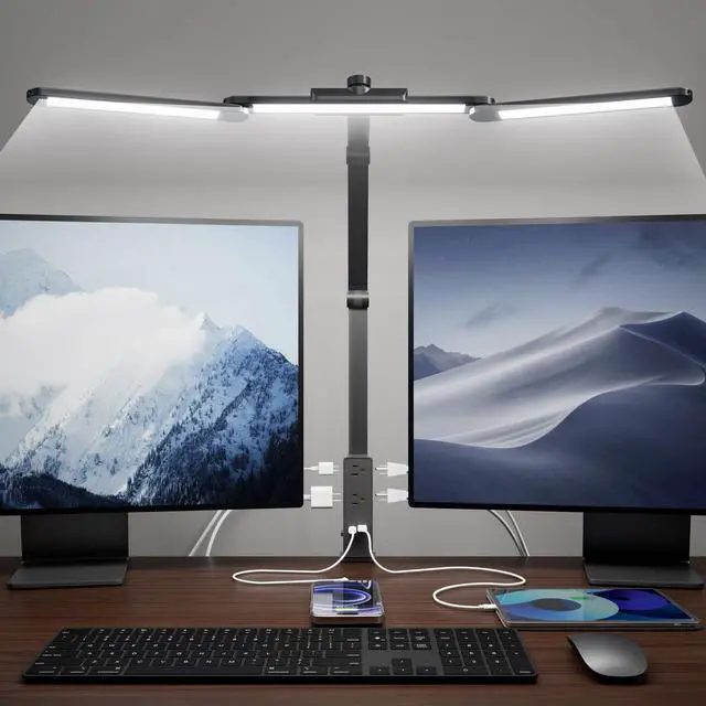 Main image of LED Desk Lamp with Power Strip (6 Outlets, 1 USB, 1 Type-C) for Home Office, Desk Light Computer Light with Clamp, Architect Desk Lamp with Smooth Dimming 5 Colors Touch & Wave Control