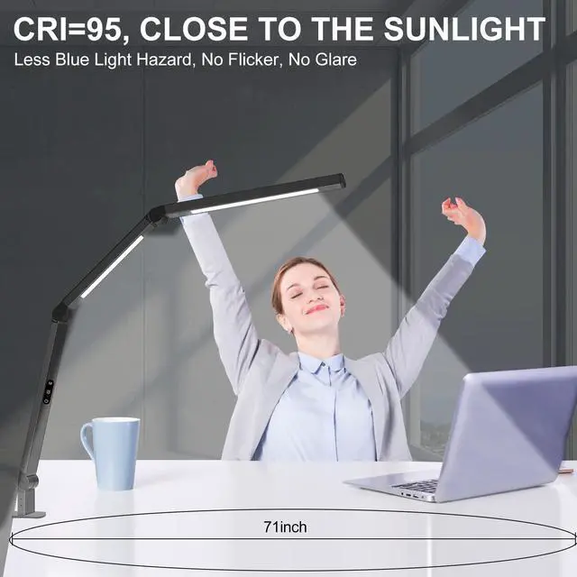 Alt view image 2 of 6 - LED Desk Lamp with Clamp, Architect Desk Lamp with Dual Light and Adjustable Swing Arm, Clip-on Eye-Care 4 CCT Modes & 5 Brightness Levels Table Light Modern Computer Lighting for Home Office